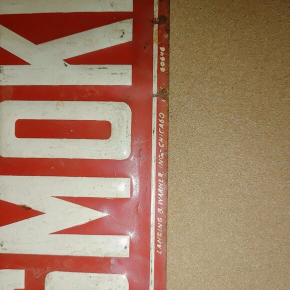 Vintage No Smoking Metal Sign Lansing B Warner Inc Chicago Red  White Decor - Picture 12 of 16